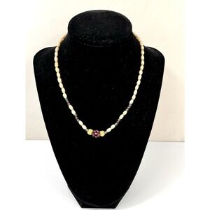 Vtg Dauplaise Faux Pearl Necklace Red Beads Gold Accent Signed Patent 3427691 Cl